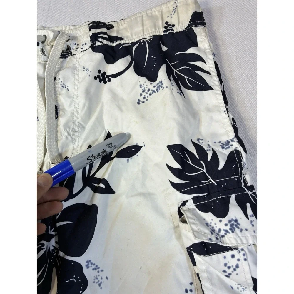 Vintage No Boundaries Mens Board Shorts M 32/34 Navy Hibiscus Floral Swim Trunks